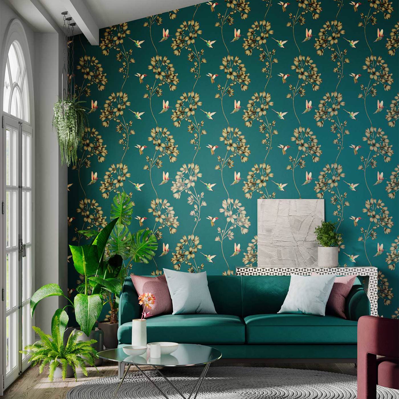 Amazilia Teal/Gold Wallpaper by HAR