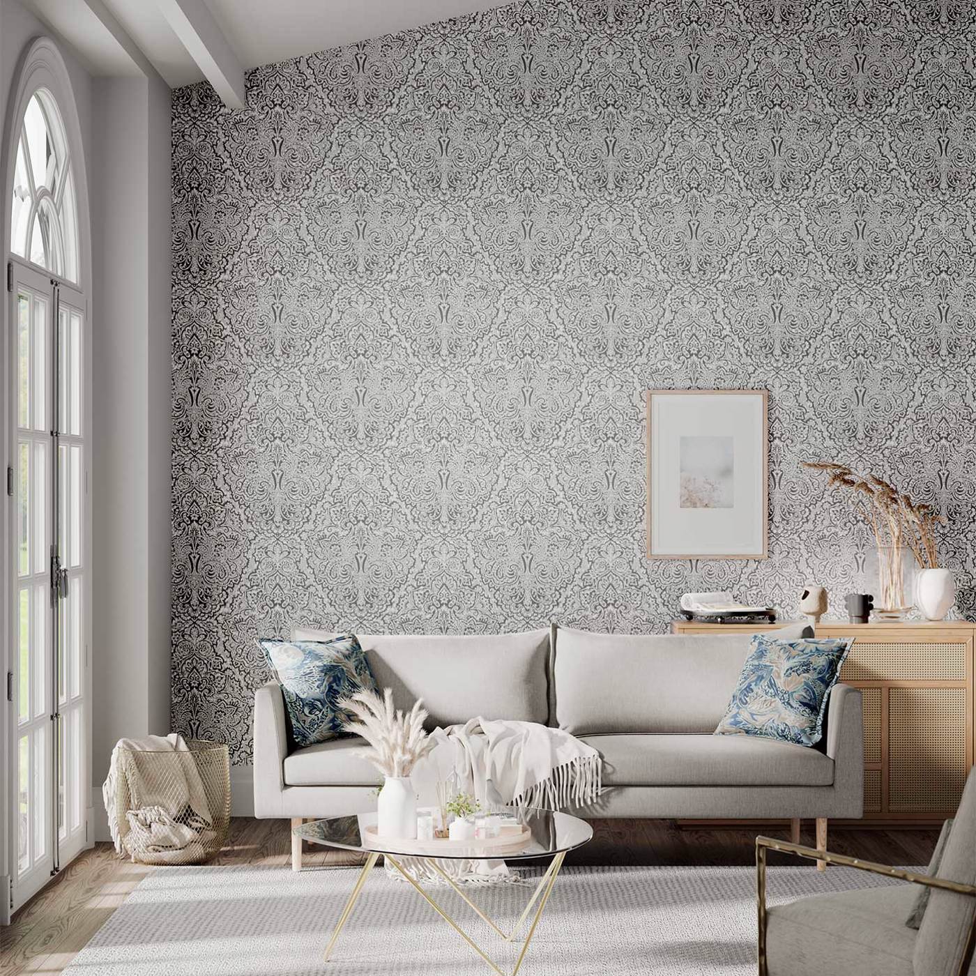 Aurelia French Grey/Silver Wallpaper by HAR