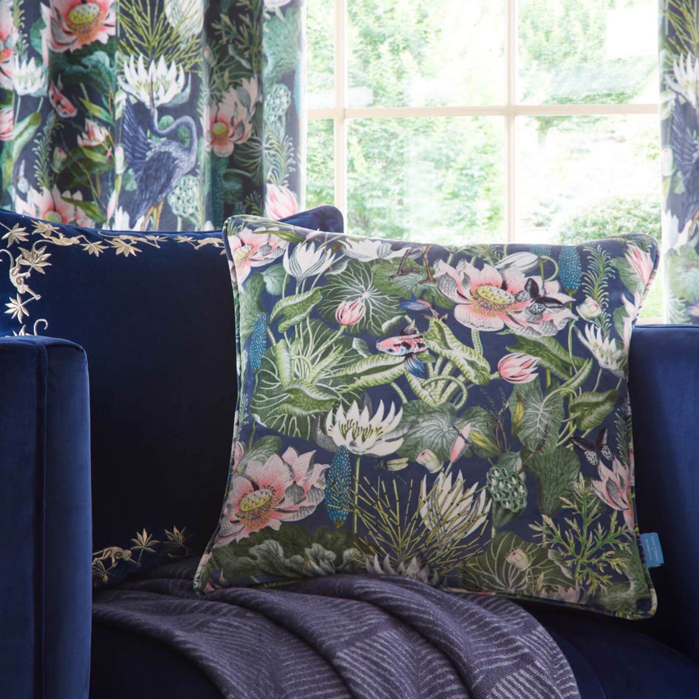 Waterlily Midnight Curtains by CNC