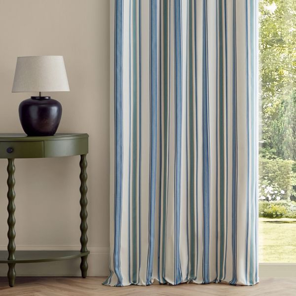 Valley Stripe Indigo/Ivory Fabric by Sanderson