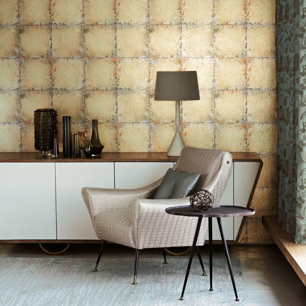 Lustre Tile Gold Wallpaper by Zoffany