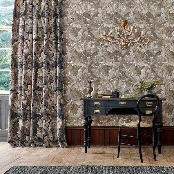 Acanthus Velvet Charcoal/Grey Fabric by Morris & Co