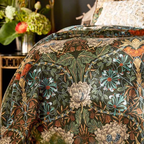 Honeysuckle And Tulip Velvet Forest/Chestnut Fabric by Morris & Co