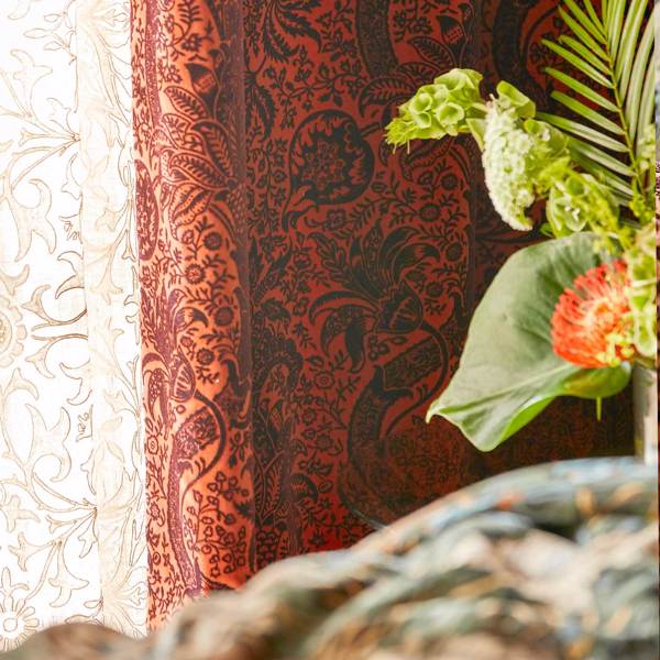 Indian Flock Velvet Russet/Mulberry Fabric by Morris & Co