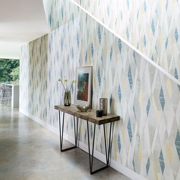 Vertices Teal/Stone Wallpaper by Harlequin
