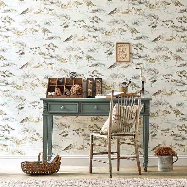 Estuary Birds Blue/Grey Wallpaper by Sanderson