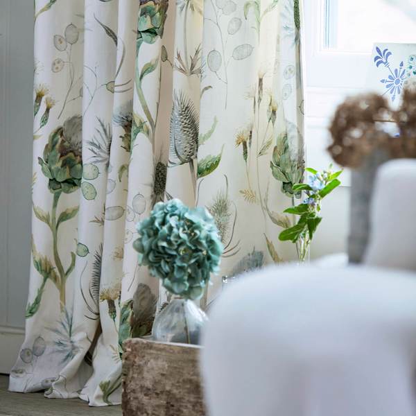 Thistle Garden Ochre/Olive Fabric by Sanderson