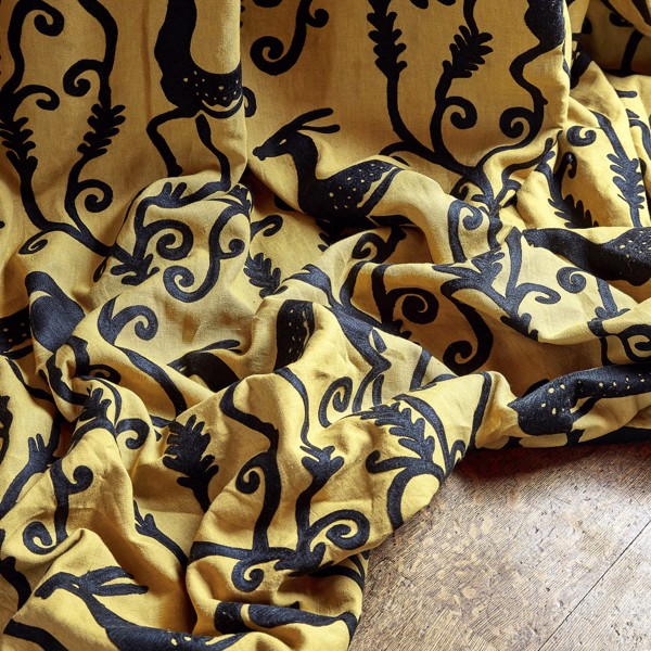 Deco Deer Tigers Eye/Vine Black Fabric by Zoffany