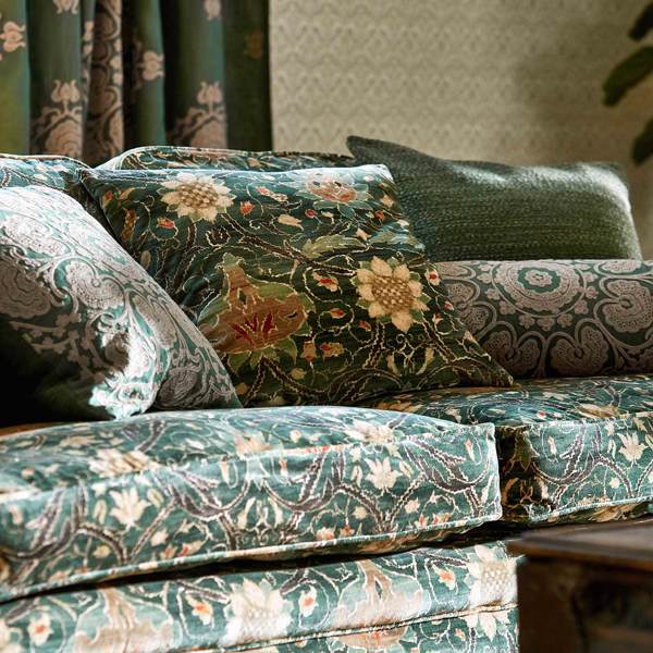 Montreal Velvet Forest/Teal Fabric by Morris & Co