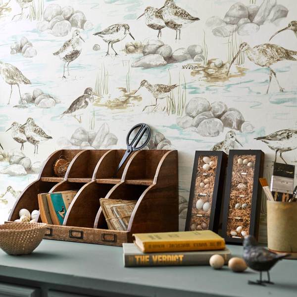 Estuary Birds Mist/Ivory Wallpaper by Sanderson