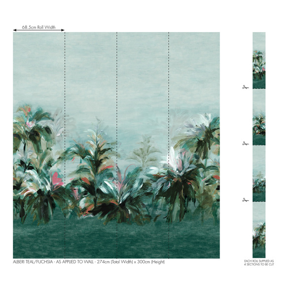 Alberi Teal/Fuchsia Banner Wallpaper by Clarke & Clarke