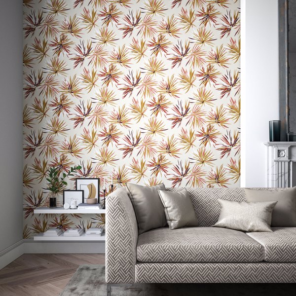 Aucuba Gold/Rosewood/Parchment Wallpaper by Harlequin