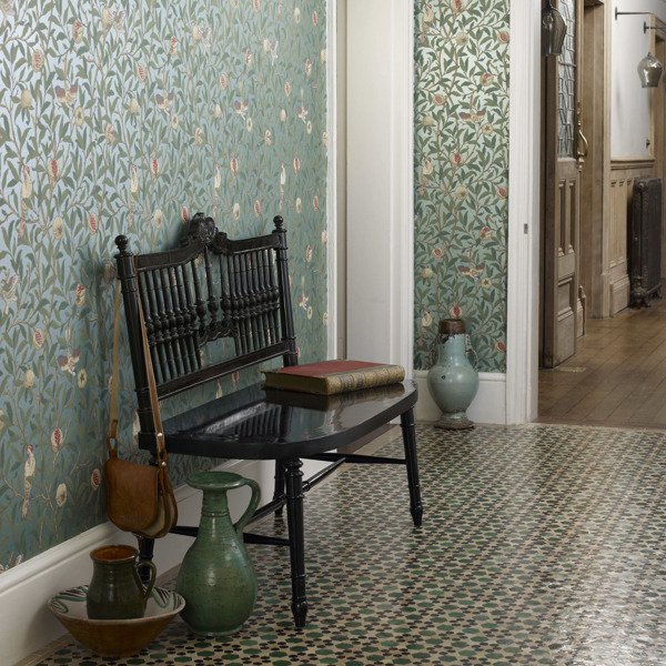 Bird & Pomegranate Charcoal/Sage Wallpaper by Morris & Co