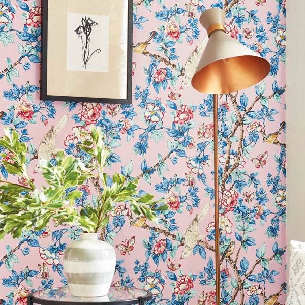 Caverley Rose/French Blue Wallpaper by Sanderson