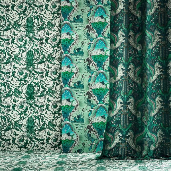 Odyssey Mythos Jacquard Olive Fabric by Clarke & Clarke