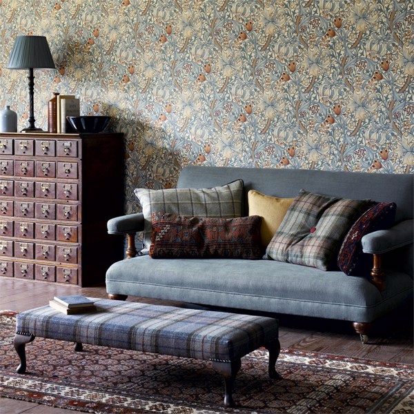 Golden Lily Charcoal/Olive Wallpaper by Morris & Co