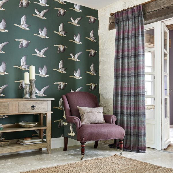 Elysian Geese Blue Clay Wallpaper by Sanderson