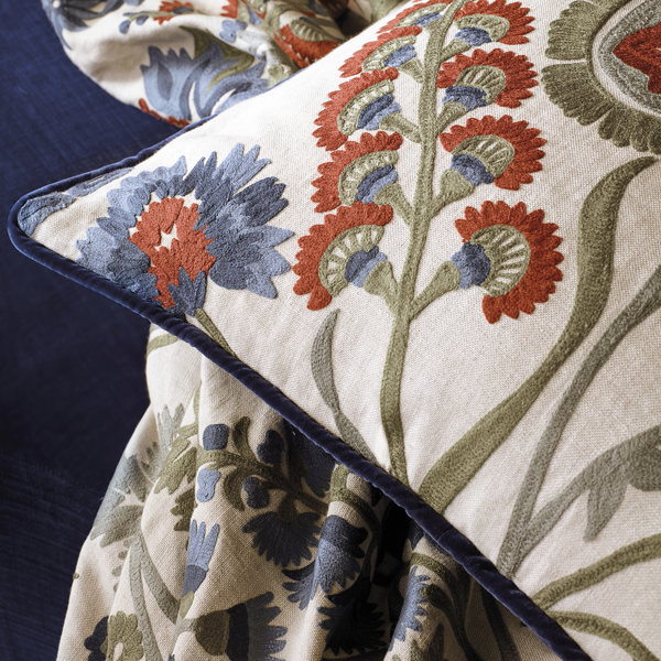 Hardwick Crewel Sunstone/Indigo Fabric by Zoffany