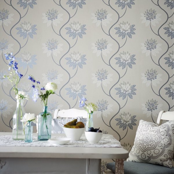 Eloise Powder Blue/Harbour Grey Wallpaper by Harlequin