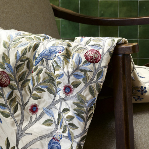Kelmscott Tree Embroidery Woad/Rose Fabric by Morris & Co