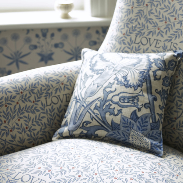 Love Is Enough China Blue/Vellum Fabric by Morris & Co
