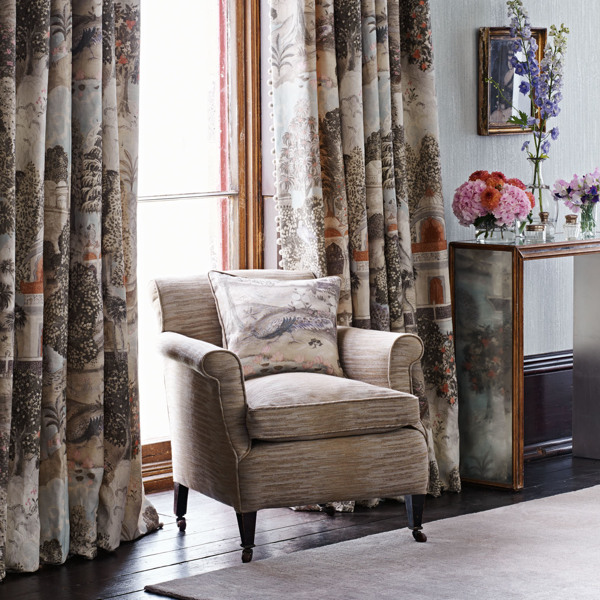 Peacock Garden Moss/Pink Fabric by Zoffany