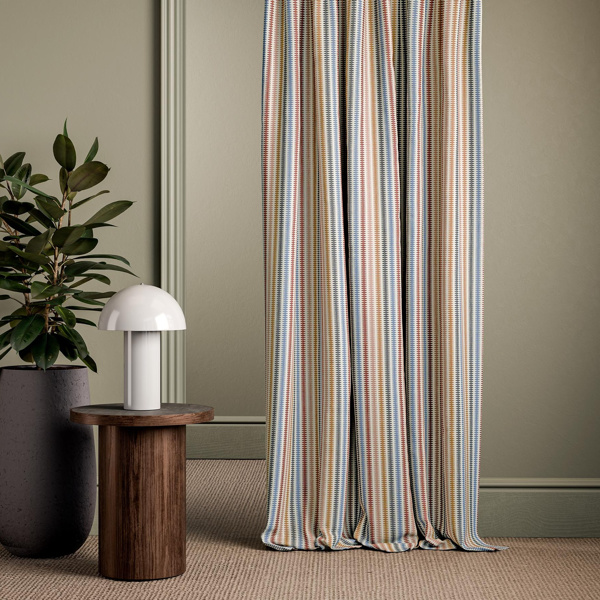 Grove Stripe Mustard/Terracotta/Storm Fabric by Clarke & Clarke