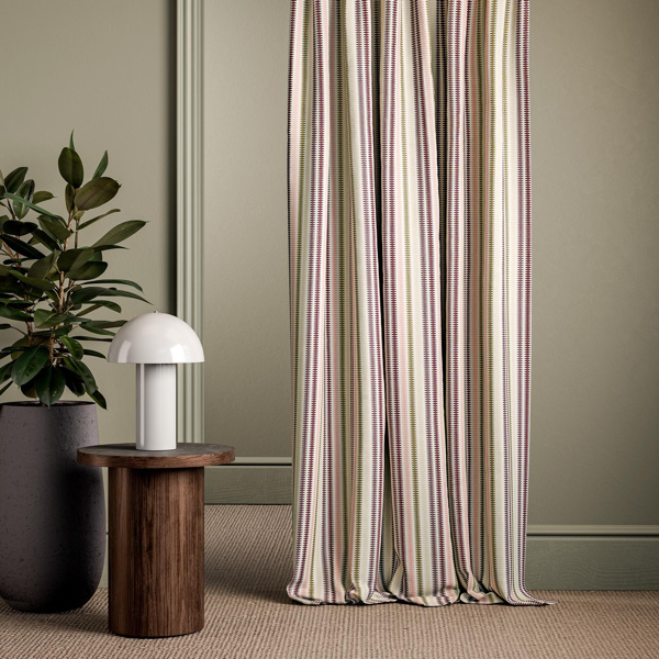 Grove Stripe Raspberry/Plum/Olive Fabric by Clarke & Clarke