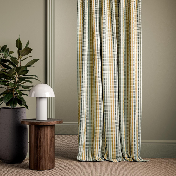 Grove Stripe Forest/Mustard/Sage Fabric by Clarke & Clarke