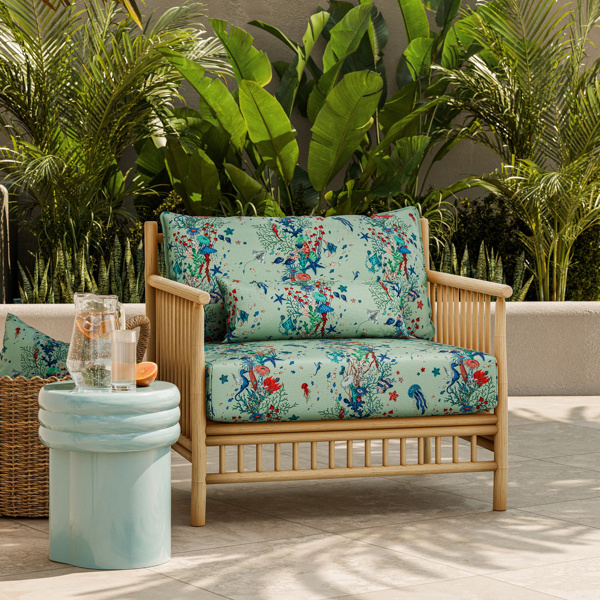 Seaforest Indoor Outdoor Aqua Fabric by Clarke & Clarke