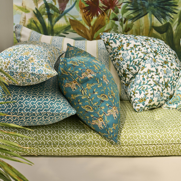 Hathi Embroidery Teal Fabric by Clarke & Clarke