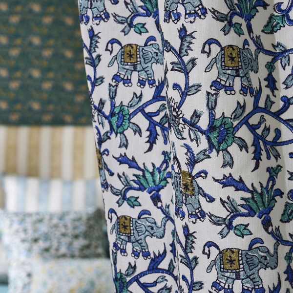 Hathi Embroidery Cobalt Fabric by Clarke & Clarke