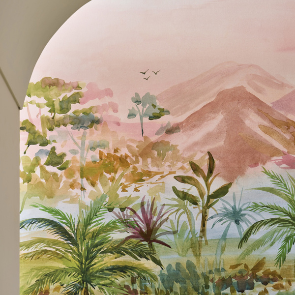 Kerala Mural Teal Wallpaper by Clarke & Clarke