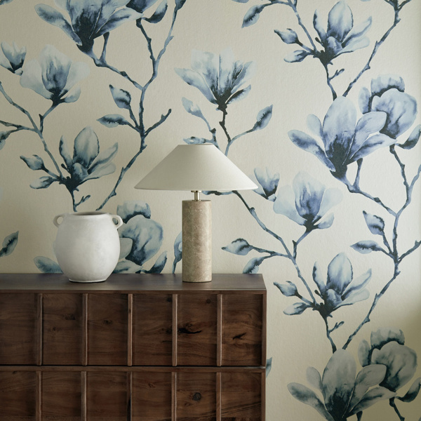 Lotus Wide Width Indigo Wallpaper by Harlequin