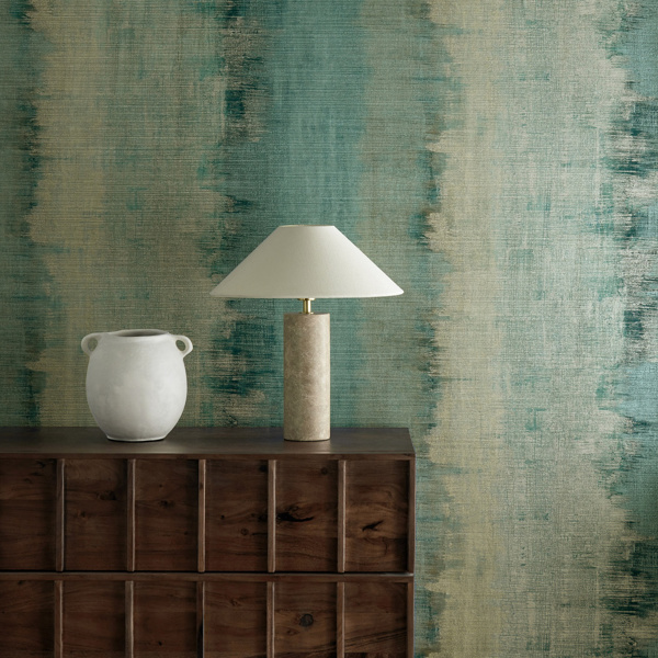 Lustre Wide Width Topaz/Argent Wallpaper by Harlequin