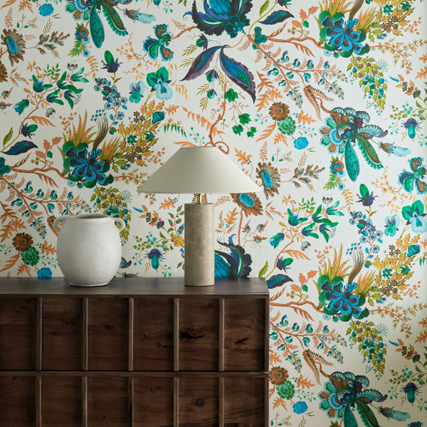 Wonderland Floral Wide Width Spinel/Peridot/Pearl Wallpaper by Harlequin