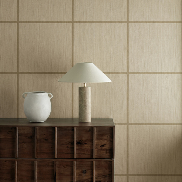 Wood Blocks Oak/Terracotta Gloss Wallpaper by Harlequin