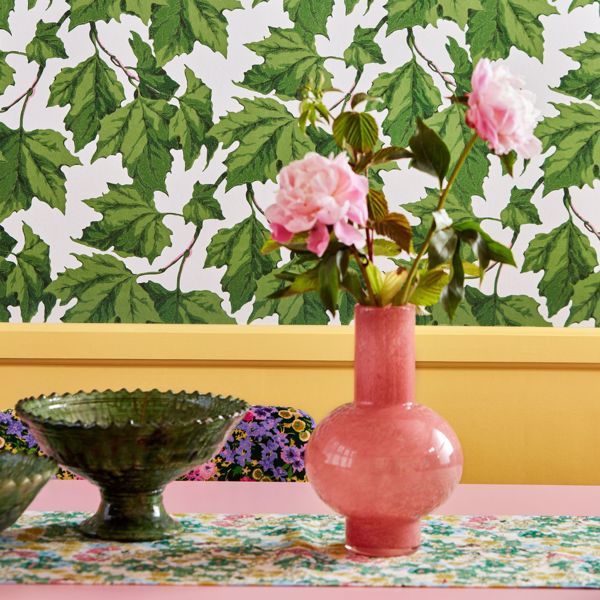 Sherbet Stripe Velvet curtains by Harlequin - Emerald / Amber / Rose -  Fabric : Wallpaper Direct