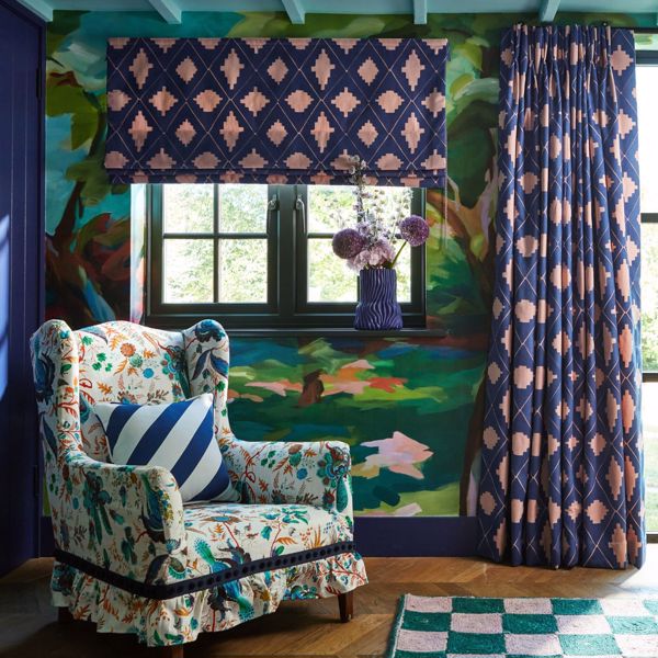 Wonderland Floral Lapis/Emerald/Carnelian Fabric by Harlequin
