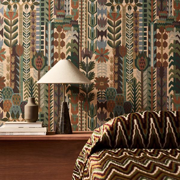 Elota Burgundy/Moss Fabric by Harlequin