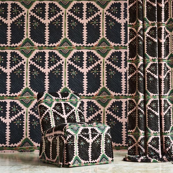 Brocha Blush/Charcoal Fabric by Harlequin