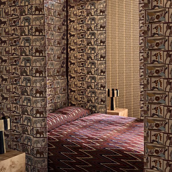 Elota Indigo/Maroon Fabric by Harlequin