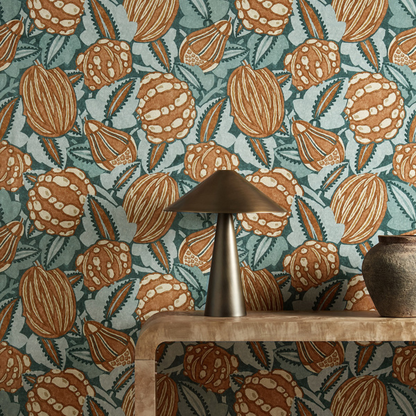 Zenith Terracotta/Azul Wallpaper by Harlequin