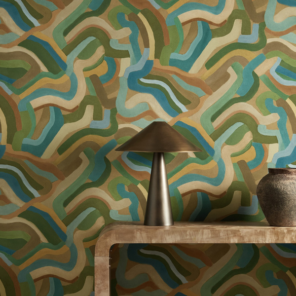 Spiralis Ochre/Turquoise/Forest Wallpaper by Harlequin