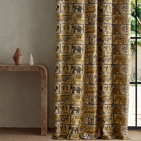 Kantha Ochre/Charcoal Fabric by Harlequin