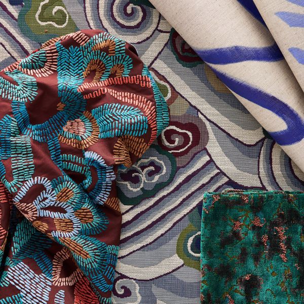 Ania Burgandy/Spice/Turquoise Fabric by Harlequin
