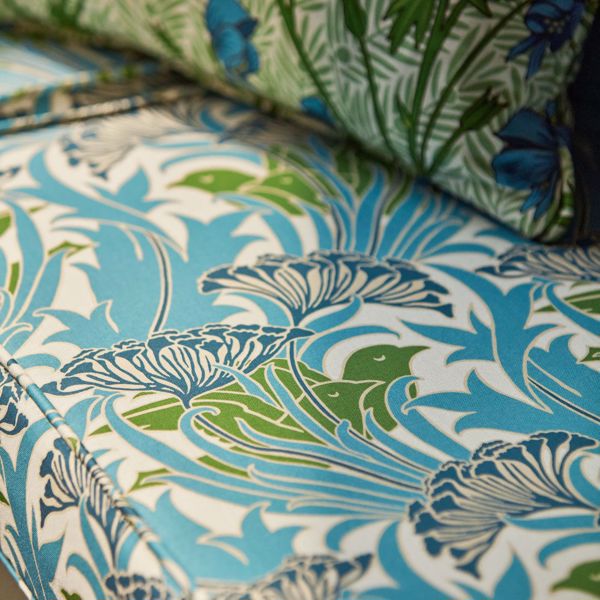 Laceflower Garden Green/Lagoon Fabric by Morris & Co