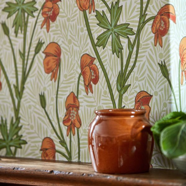 Monkshood Tangerine/Sage Wallpaper by Morris & Co