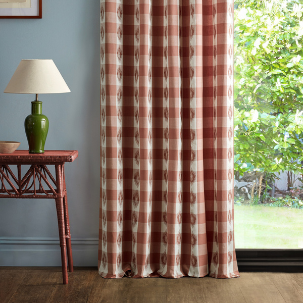Odisha Check Coral Fabric by Sanderson