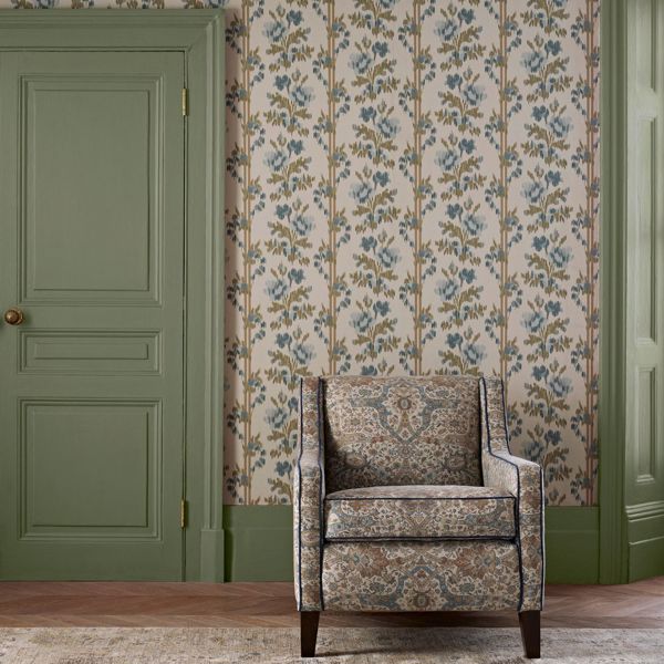Brantwood Wool Stone/Mineral Blue Fabric by Sanderson